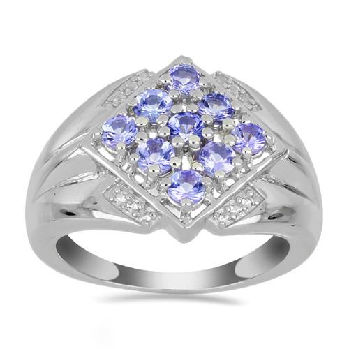 BUY 925 SILVER NATURAL TANZANITE GEMSTONE CLUSTER RING